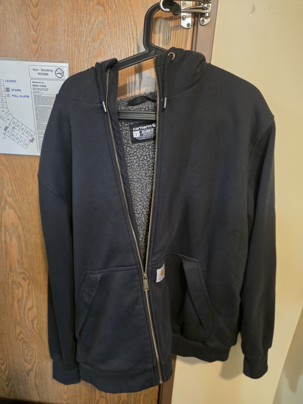 Carhartt Men’s Black Sherpa-Lined Zip Hoodie Jacket